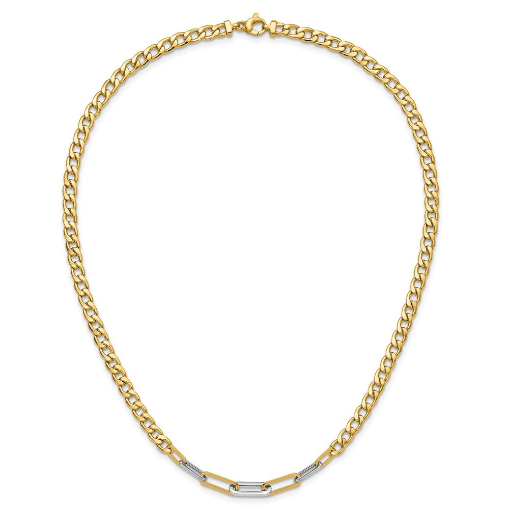 Polished Curb and Paperclip Link Necklace 17.75"