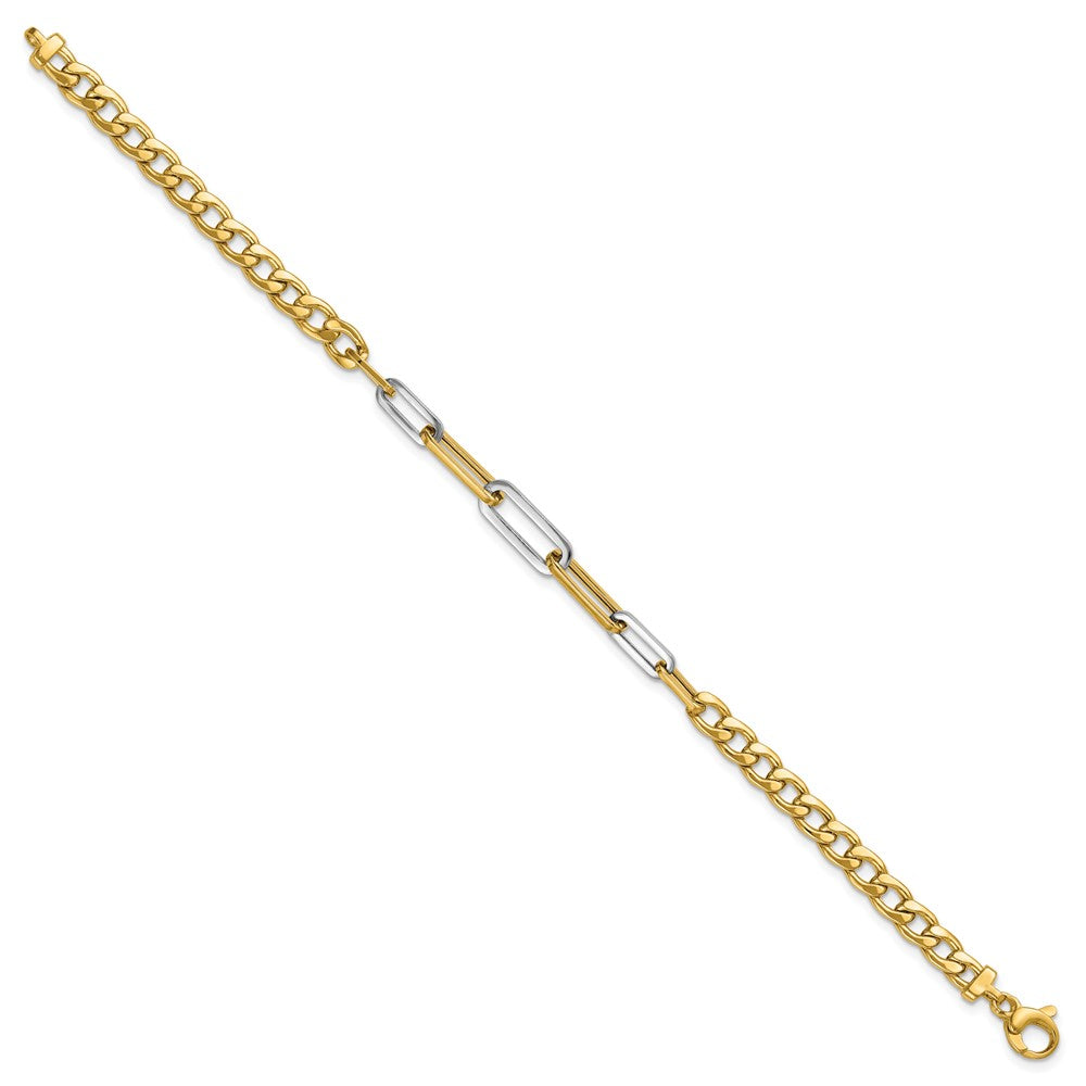 Polished Curb and Paperclip Link Bracelet 7.5"