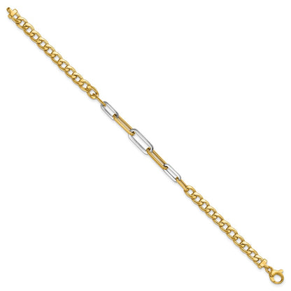 Polished Curb and Paperclip Link Bracelet 7.5"