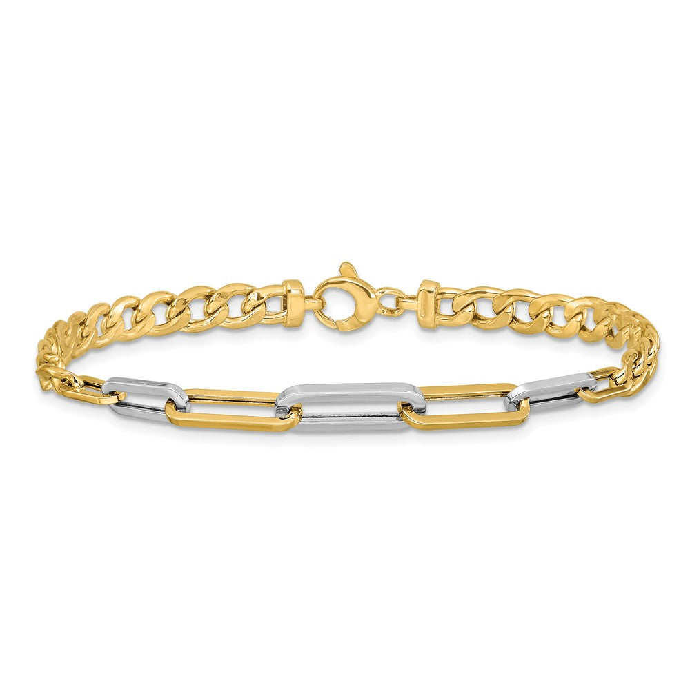 Polished Curb and Paperclip Link Bracelet 7.5"