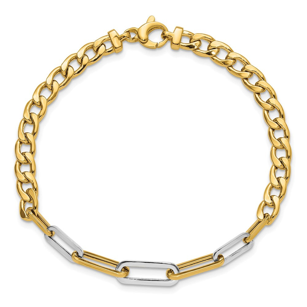 Polished Curb and Paperclip Link Bracelet 7.5"