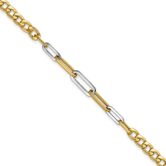 Polished Curb and Paperclip Link Bracelet 7.5"