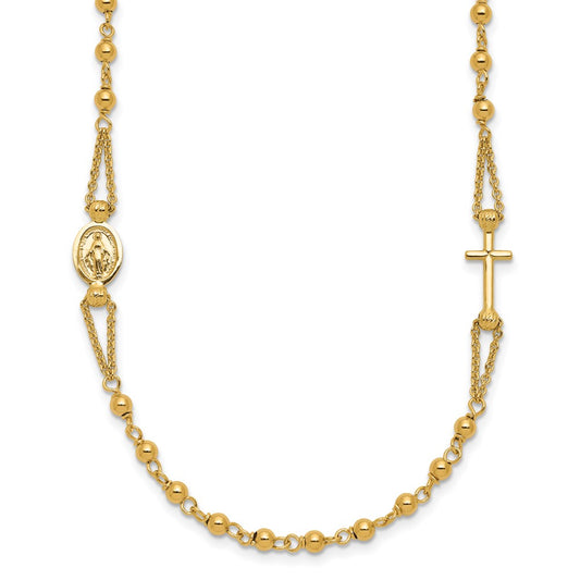 Polish/Dia-cut/Beaded Religious Rosary Style Necklace 18"