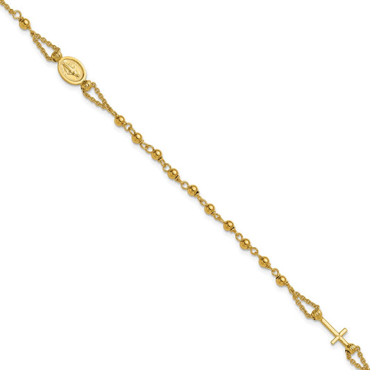 Polished Diamond-cut / Beaded Religious Rosary Style Bracelet 7.5"