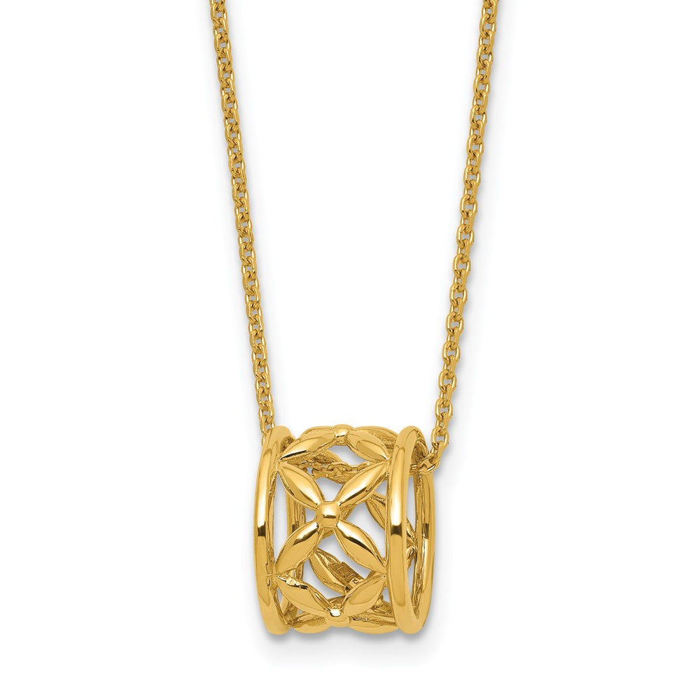 Polished Floral Bead with 1 Inch Ext. Necklace