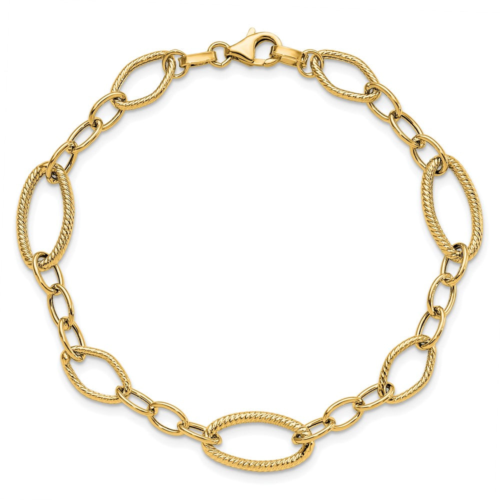 Polished and Textured Link Bracelet 7.5" - 9mm