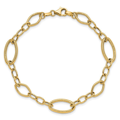 Polished and Textured Link Bracelet 7.5" - 9mm