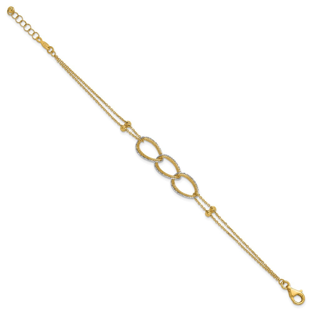 Polished/Texture/Dia-cut 2-Strand Oval w/.5in Ext. Bracelet