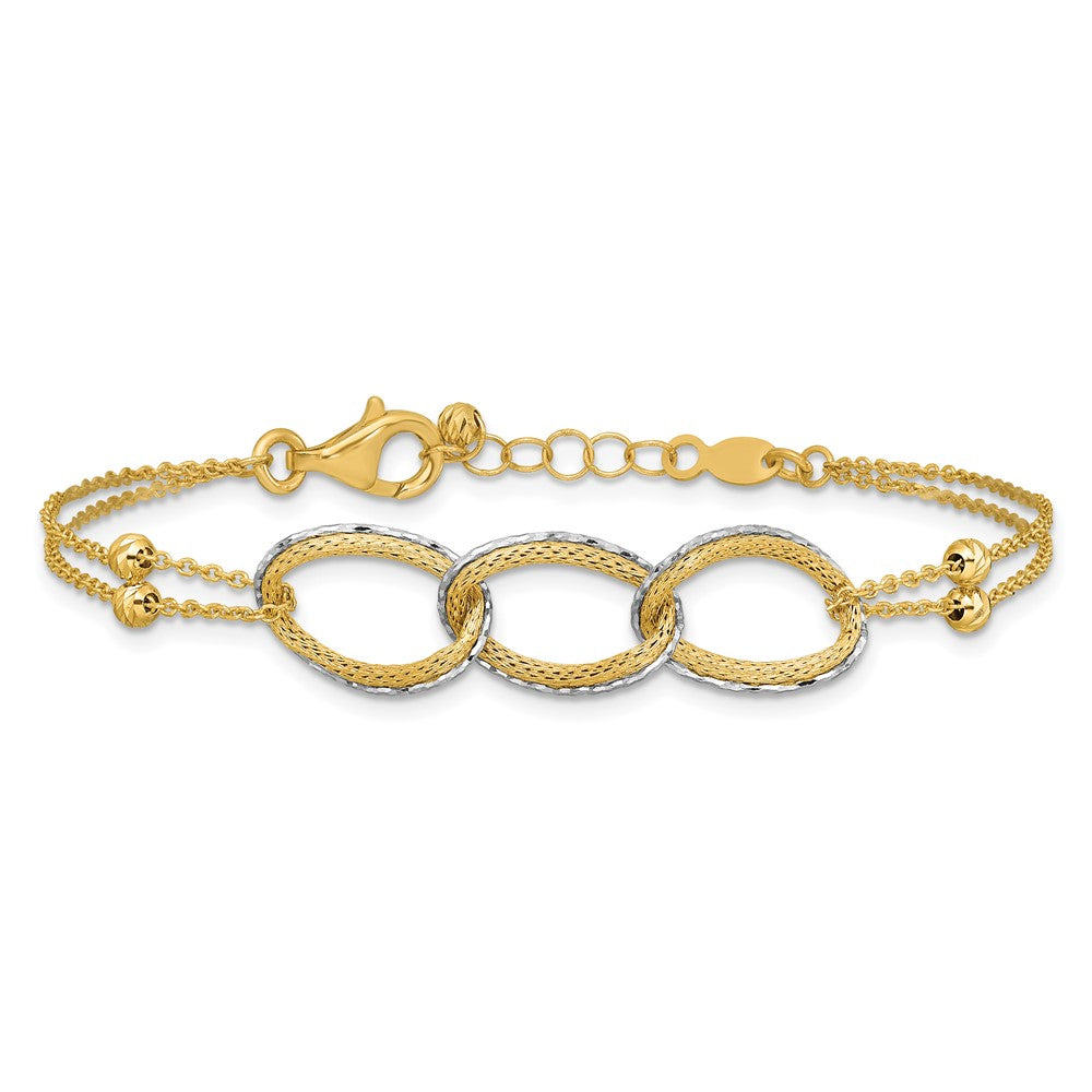 Polished/Texture/Dia-cut 2-Strand Oval w/.5in Ext. Bracelet