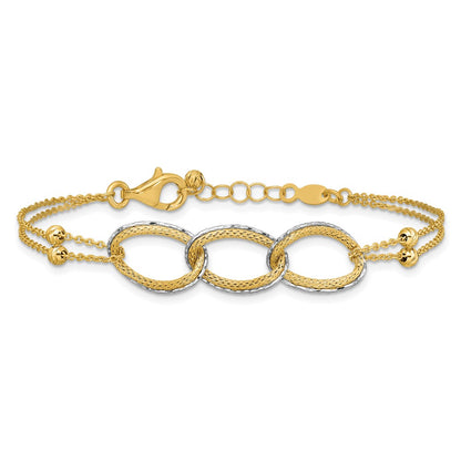 Polished/Texture/Dia-cut 2-Strand Oval w/.5in Ext. Bracelet