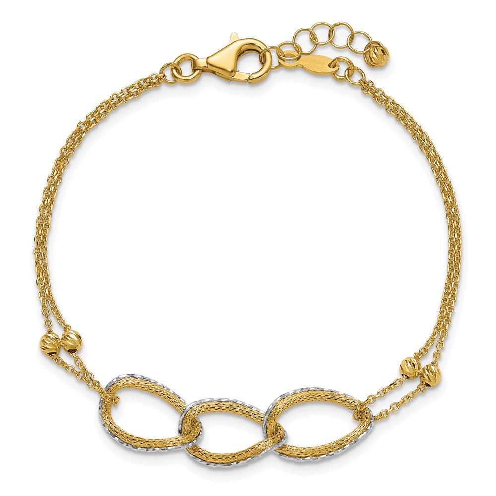 Polished/Texture/Dia-cut 2-Strand Oval w/.5in Ext. Bracelet