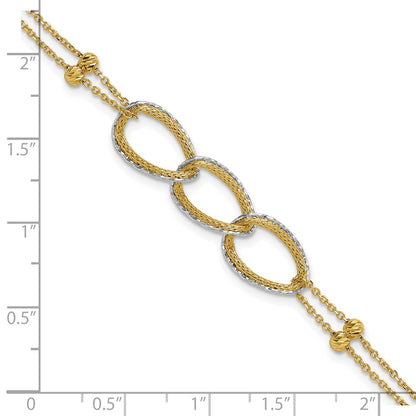 Polished/Texture/Dia-cut 2-Strand Oval w/.5in Ext. Bracelet