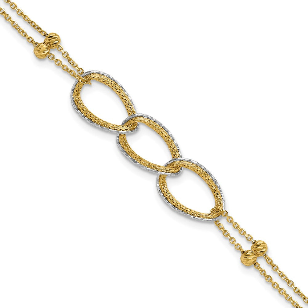 Polished/Texture/Dia-cut 2-Strand Oval w/.5in Ext. Bracelet