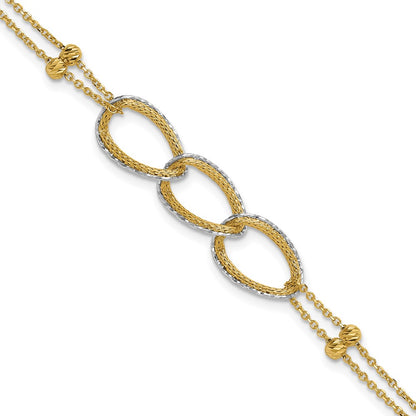 Polished/Texture/Dia-cut 2-Strand Oval w/.5in Ext. Bracelet