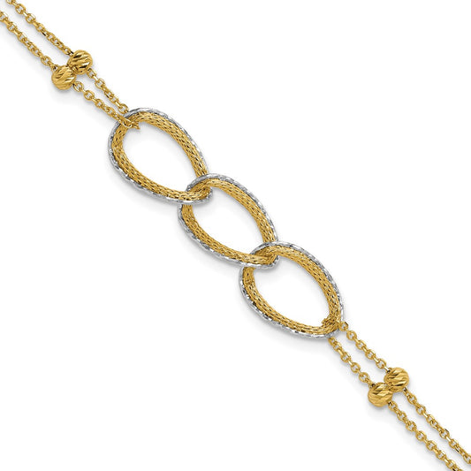 Polished/Texture/Dia-cut 2-Strand Oval w/.5in Ext. Bracelet