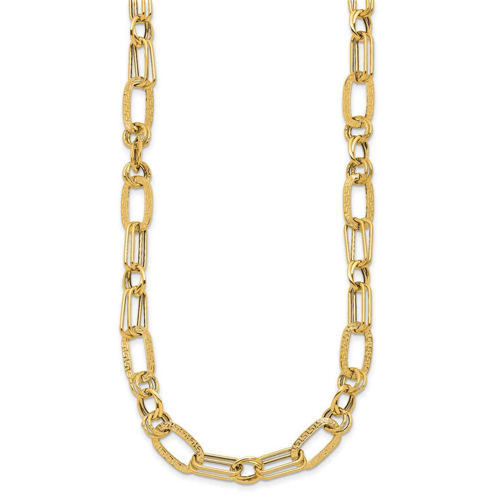 Polished and Textured Fancy Greek Key Link Necklace 18"