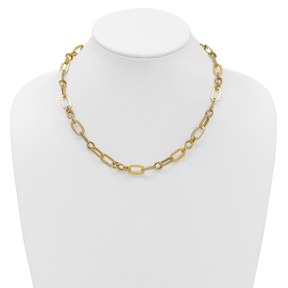 Polished and Textured Fancy Greek Key Link Necklace 18"