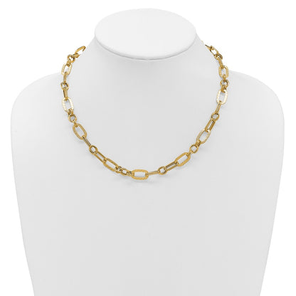 Polished and Textured Fancy Greek Key Link Necklace 18"