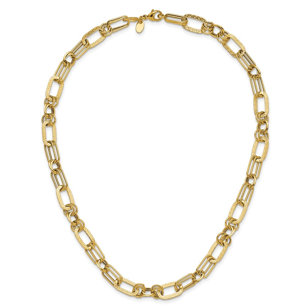 Polished and Textured Fancy Greek Key Link Necklace 18"
