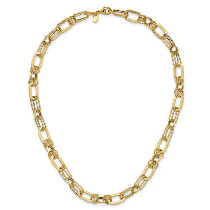 Polished and Textured Fancy Greek Key Link Necklace 18"