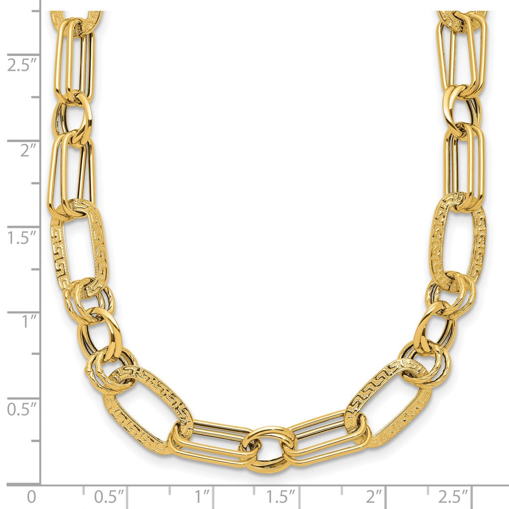 Polished and Textured Fancy Greek Key Link Necklace 18"