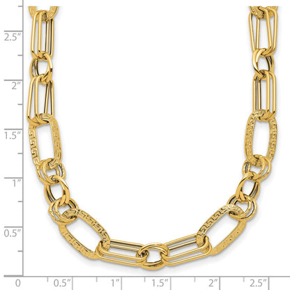 Polished and Textured Fancy Greek Key Link Necklace 18"