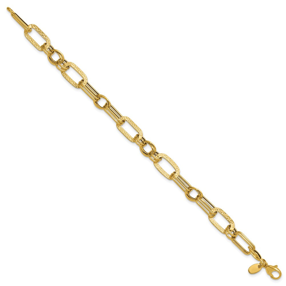 Polished and Textured Fancy Greek Key Link Bracelet 7.5"