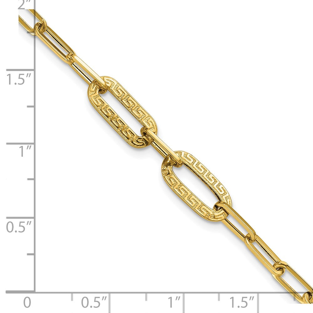 Polished Textured Greek Key Paperclip Link Bracelet 7.5"