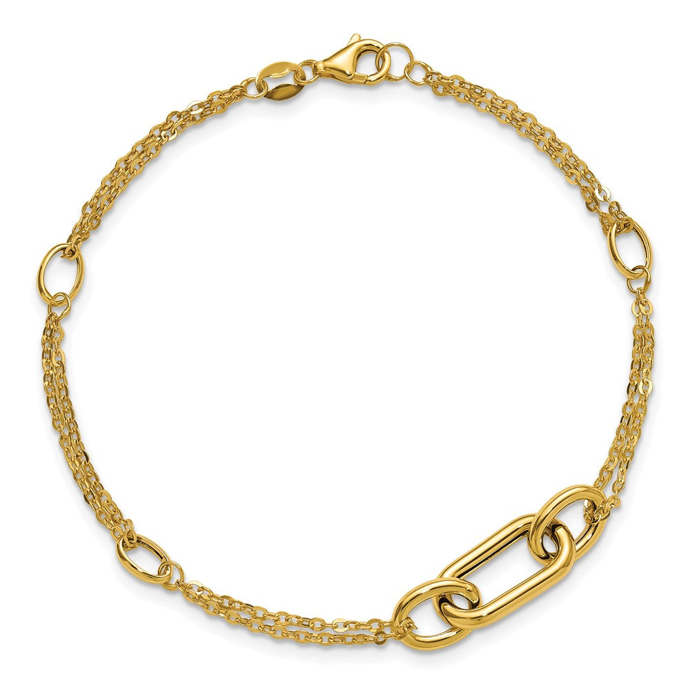 Polished Fancy Two-Strand Link Bracelet 7.25"
