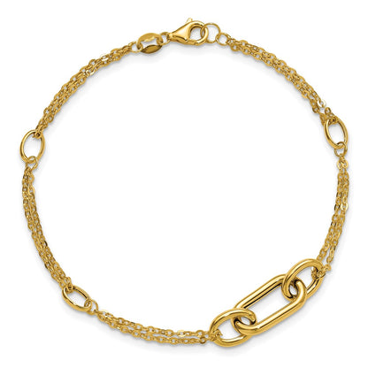 Polished Fancy Two-Strand Link Bracelet 7.25"