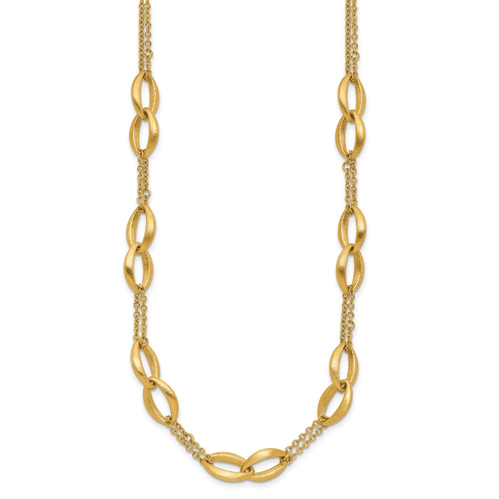 Polished and Brushed 2-Strand Navette Link Necklace 18"