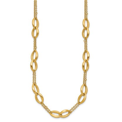 Polished and Brushed 2-Strand Navette Link Necklace 18"