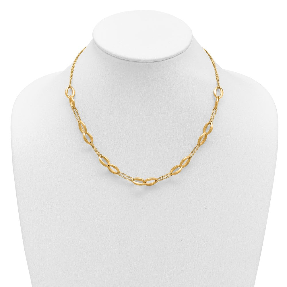 Polished and Brushed 2-Strand Navette Link Necklace 18"