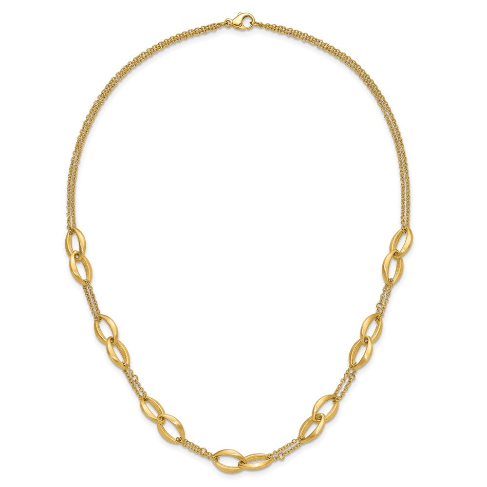 Polished and Brushed 2-Strand Navette Link Necklace 18"