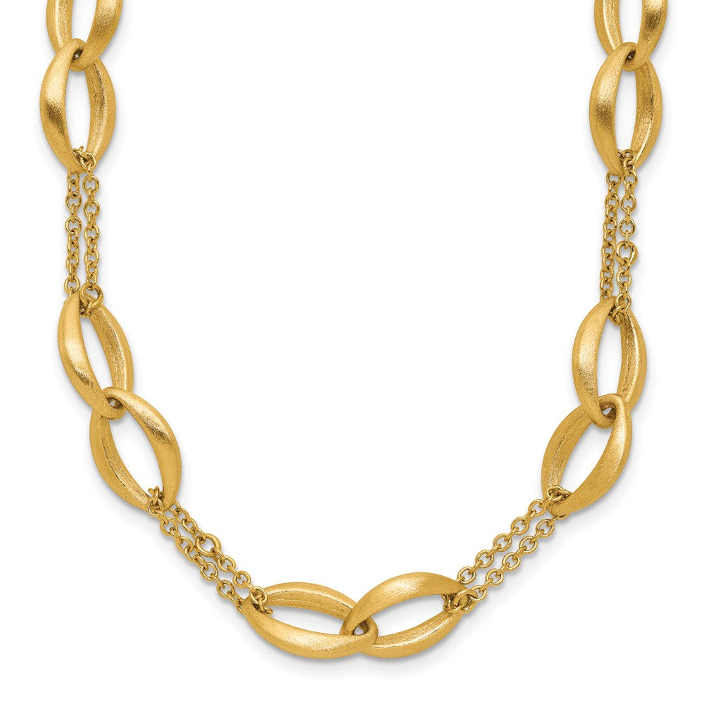 Polished and Brushed 2-Strand Navette Link Necklace 18"