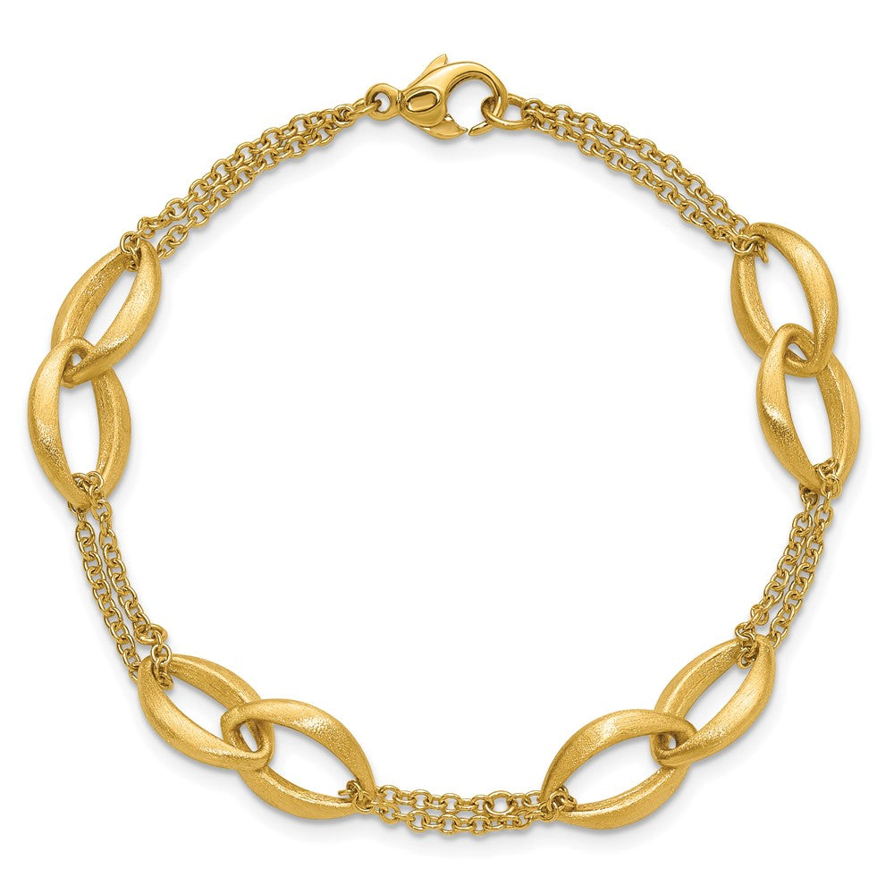 Polished and Brushed 2-Strand Navette Link Bracelet 7.5"