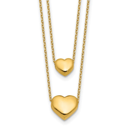 Polished Two-Strand Hearts with 1 Inch Ext. Necklace