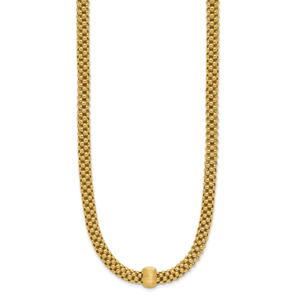 Polished and Brushed Bead Popcorn Mesh Necklace 18"