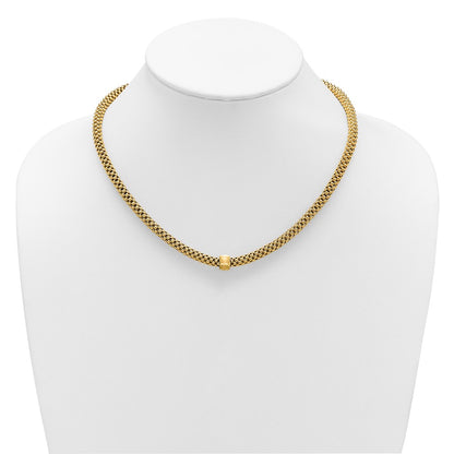 Polished and Brushed Bead Popcorn Mesh Necklace 18"