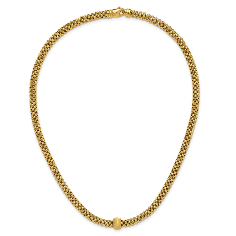 Polished and Brushed Bead Popcorn Mesh Necklace 18"