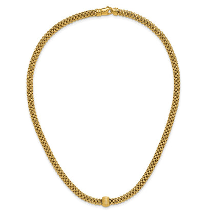 Polished and Brushed Bead Popcorn Mesh Necklace 18"
