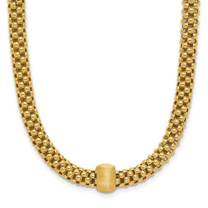 Polished and Brushed Bead Popcorn Mesh Necklace 18"