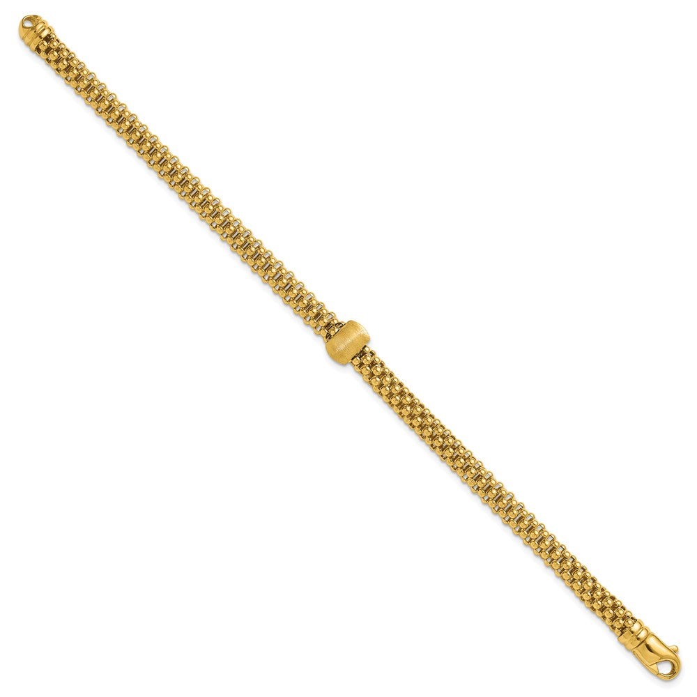 Polished and Brushed Bead Popcorn Mesh Bracelet 7.5"