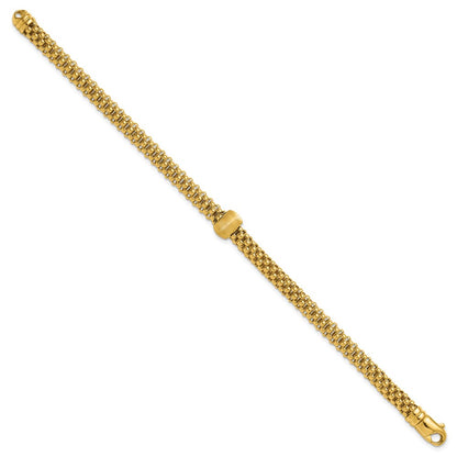 Polished and Brushed Bead Popcorn Mesh Bracelet 7.5"