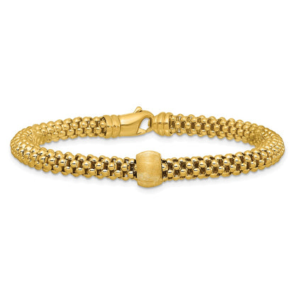 Polished and Brushed Bead Popcorn Mesh Bracelet 7.5"