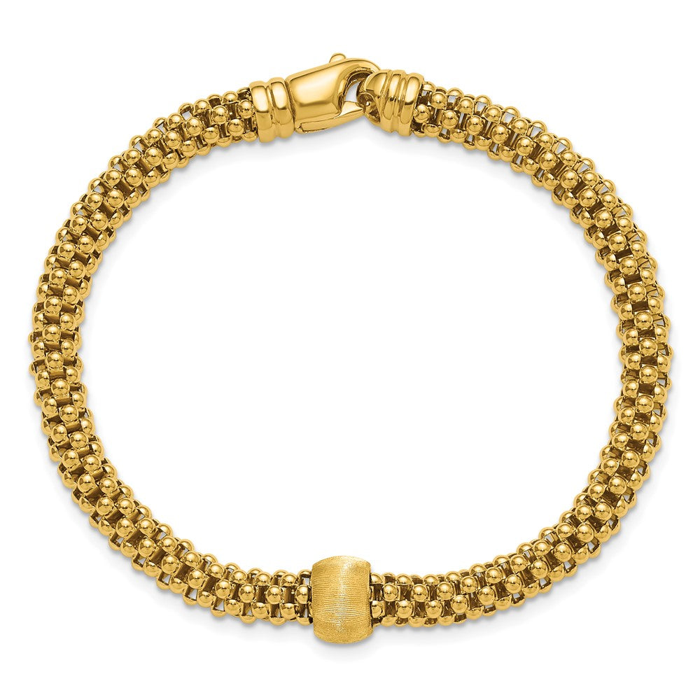 Polished and Brushed Bead Popcorn Mesh Bracelet 7.5"