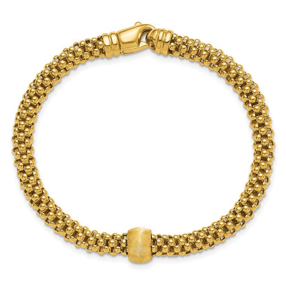 Polished and Brushed Bead Popcorn Mesh Bracelet 7.5"