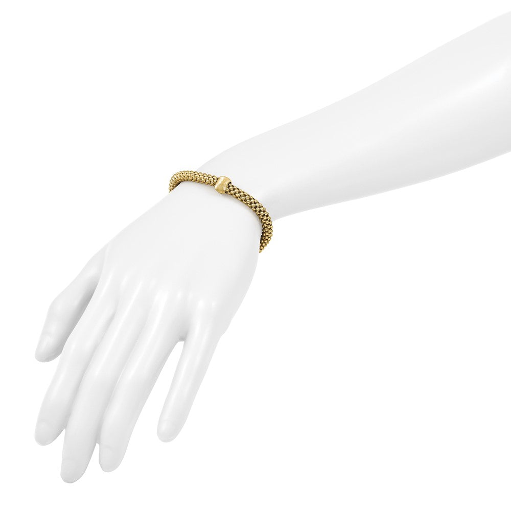 Polished and Brushed Bead Popcorn Mesh Bracelet 7.5"
