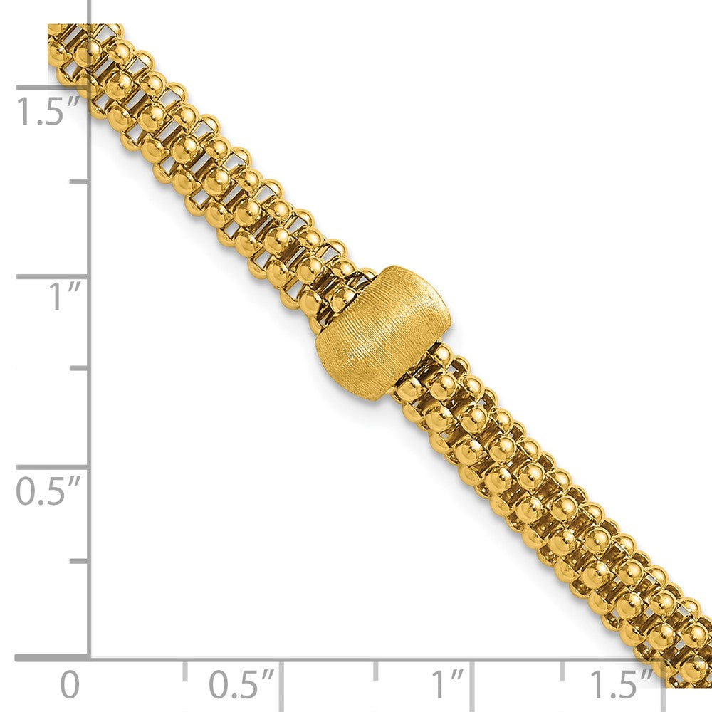 Polished and Brushed Bead Popcorn Mesh Bracelet 7.5"