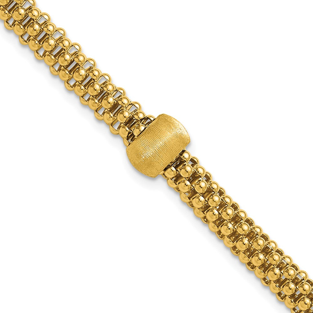 Polished and Brushed Bead Popcorn Mesh Bracelet 7.5"